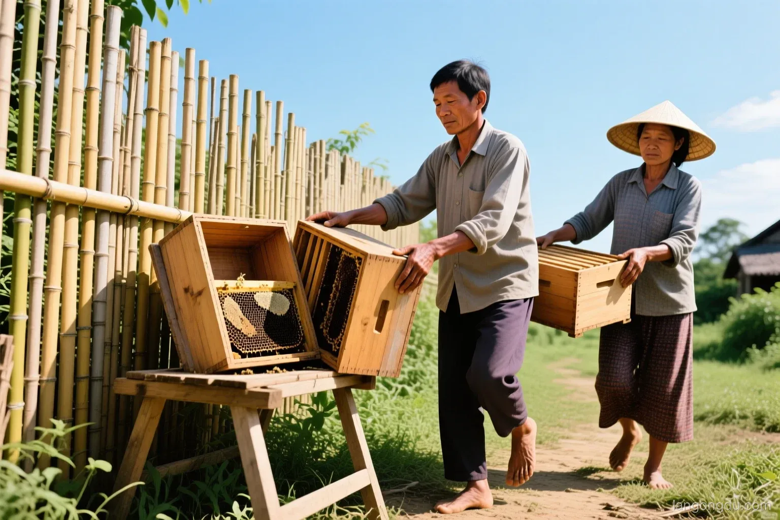Thùng ong dú đổ sau giông: cả xóm cùng xử lý